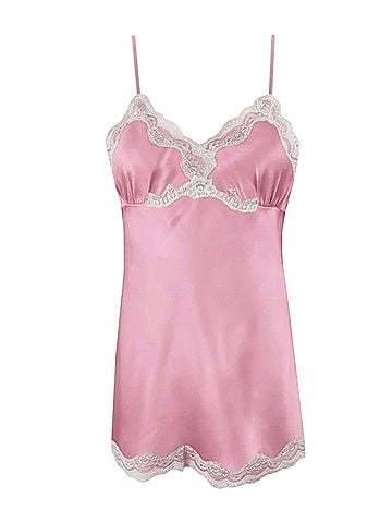 Gold Hawk Lace-Trim Pink Satin Cami Tank Top (view 2)