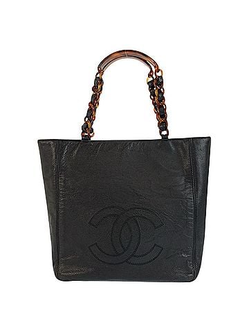 Chanel CHANEL Vintage Coco Mark Marble Chain Black Leather Tote Bag Shoulder for Women (view 1)