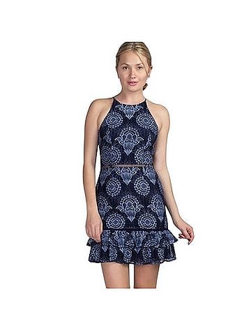 Minuet Navy Lace Ruffle Mini Dress Casual Dress (view 1)