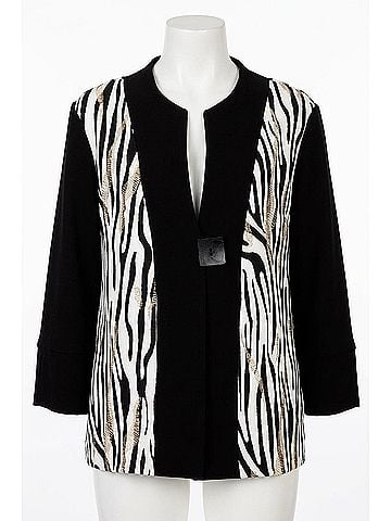 Frank Lyman Design Zebra Print 3/4 Sleeves Jacket in Black/Off-White (view 1)