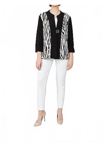 Frank Lyman Design Zebra Print 3/4 Sleeves Jacket in Black/Off-White (view 2)