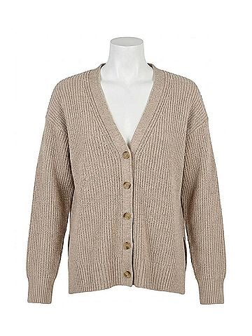 Lilla P Relaxed Side Vent Cardigan in Wheat (view 1)