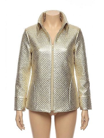 Samuel Dong Metallic Textured Zip-Up A-Line Coat Jacket in Gold (view 1)