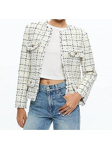 Alice + Olivia Dumont Jacket in White With Black (view 2)