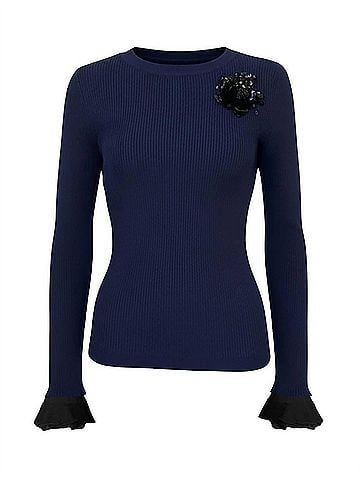 Le Superbe Women's Extra Crew A La Carte Sweater in Midnight (view 2)