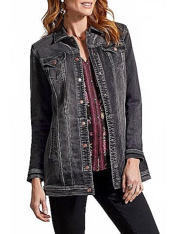 Tribal Stretch Denim Jacket in Muted Black (view 2)