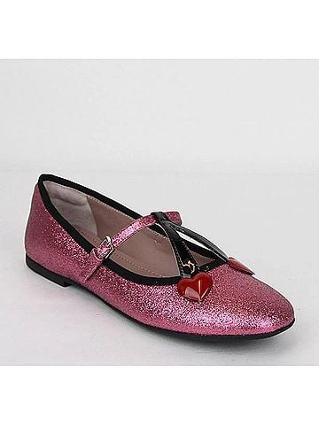 Gucci Girl Junior Pink Shimmer Fabric Ballet Flats w/Hearts 35 (view 1)