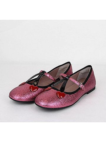 Gucci Girl Junior Pink Shimmer Fabric Ballet Flats w/Hearts 35 (view 2)
