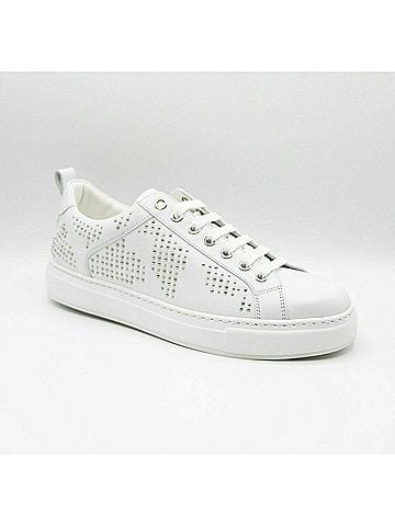 MCM Women's White Leather Silver Studded Sneaker (37 / US 7) (view 1)