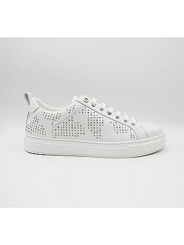 MCM Women's White Leather Silver Studded Sneaker (37 / US 7) (view 2)