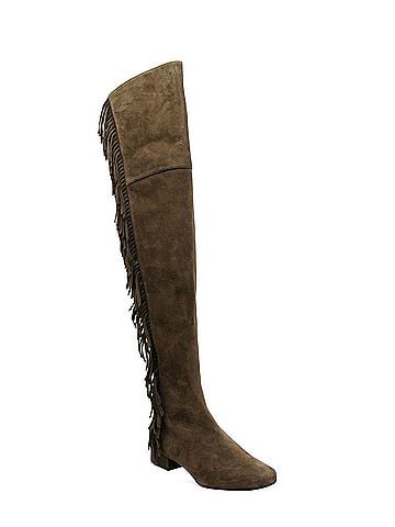 Saint Laurent Women's Over The Knee Brown Suede Fringed Boots (37 EU / 7 US) (view 1)