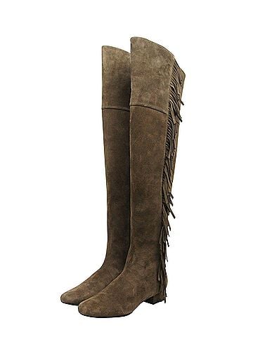 Saint Laurent Women's Over The Knee Brown Suede Fringed Boots (37 EU / 7 US) (view 2)