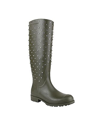 Saint Laurent Women's Diamond Studs Olive Green Rubber Rain Boots(36 EU / 6 US) (view 1)