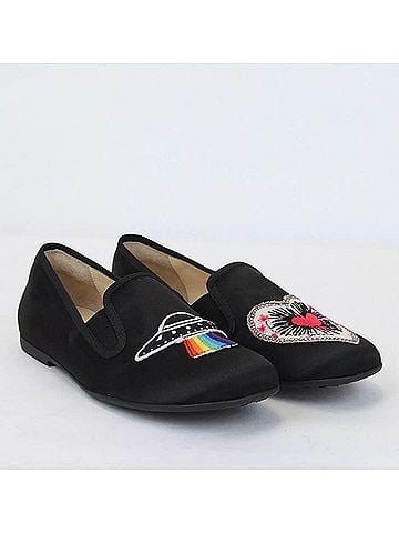 Gucci Unisex Children's Black Silk Flats w/Heart Icon 32/US .5 484976 1000 (view 1)