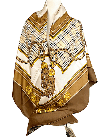 Burberry Women's Brown Silk Large Scarf Shawl with Horse Tassel Print (view 1)