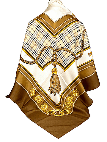 Burberry Women's Brown Silk Large Scarf Shawl with Horse Tassel Print (view 2)