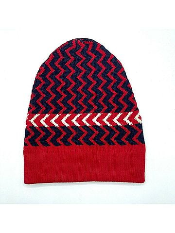 Gucci Men's Unisex Wool Red Blue Zigzag Pattern Knit Beanie Hat (view 1)