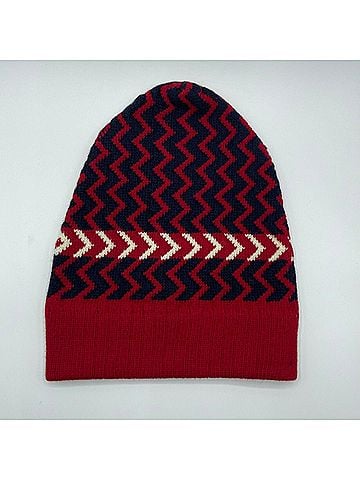 Gucci Men's Unisex Wool Red Blue Zigzag Pattern Knit Beanie Hat (view 2)