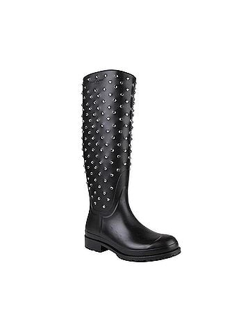 Saint Laurent Women's Black Rubber Rain Boots With Crystal Studs (35 EU / 5 US) (view 1)