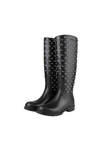 Saint Laurent Women's Black Rubber Rain Boots With Crystal Studs (35 EU / 5 US) (view 2)