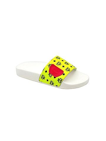 MCM Women's White / Neon Yellow Logo Leather Rubber Slides Sandals (36 EU / 6 US) (view 1)