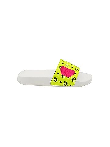 MCM Women's White / Neon Yellow Logo Leather Rubber Slides Sandals (36 EU / 6 US) (view 2)