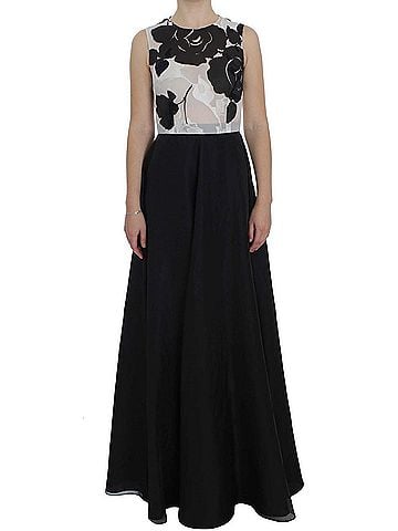 Dolce & Gabbana Basic Black White Floral Silk Sheath Gown Women's Dress (view 1)