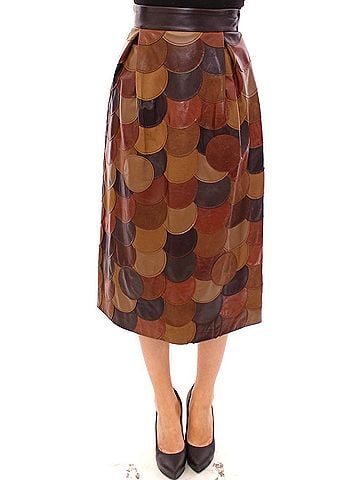 Dolce & Gabbana Basic Brown Patchwork Leather Straight Women's Skirt (view 1)
