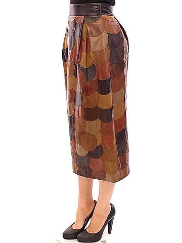 Dolce & Gabbana Basic Brown Patchwork Leather Straight Women's Skirt (view 2)