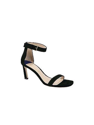 Stuart Weitzman Women's Squarenudist Black Suede Heel Sandal With Ankle Strap (10 M) (view 1)