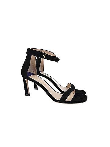 Stuart Weitzman Women's Squarenudist Black Suede Heel Sandal With Ankle Strap (10 M) (view 2)