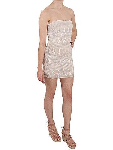 John Richmond Beige Beaded Silk Short Mini Gown  Women's Dress (view 2)
