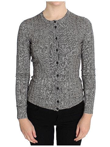 Dolce & Gabbana Basic Black White Wool Top Cardigan Women's Sweater (view 1)