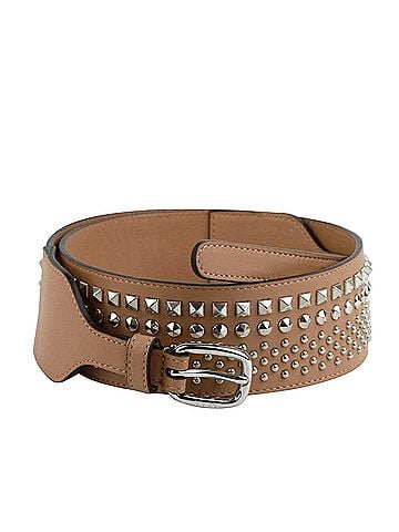 Gucci Women's Studded Skinny Silver Buckle Beige Leather Belt (95 / 38) (view 1)