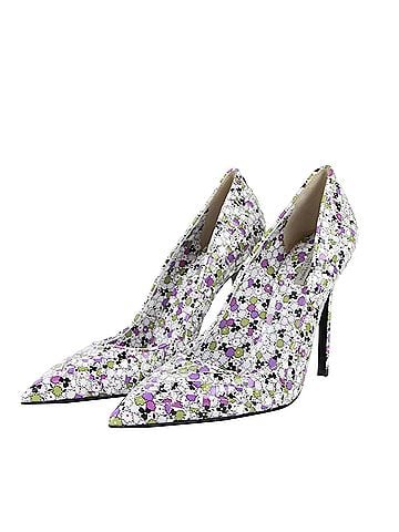 Bottega Veneta Women's Green / Purple Floral Woven Leather Heels (40 EU / 10 US) (view 2)