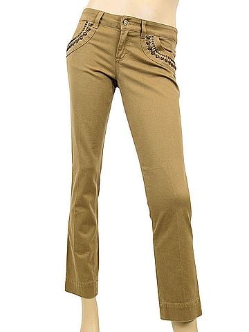Gucci Women's Leather Laces Brown Cotton Elastane Capri Jeans Pants (42) (view 1)