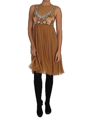 Dolce & Gabbana Basic Crystal Silk Gold A-Line Gown Women's Dress (view 1)