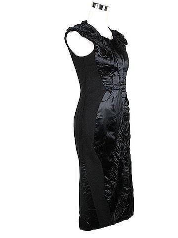Bottega Veneta Women's Silk Pattern Black Wool Polyamide Dress Ruffle Detail(40) (view 2)