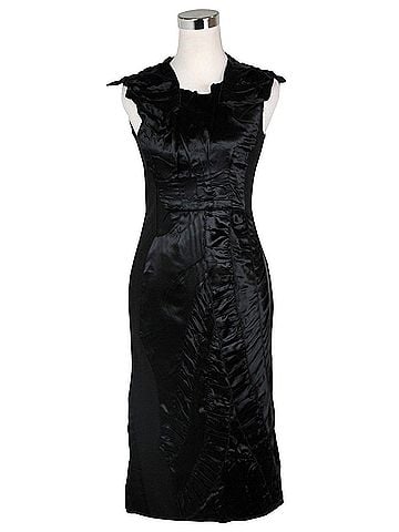 Bottega Veneta Women's Silk Pattern Black Wool Polyamide Dress Ruffle Detail (42) (view 1)