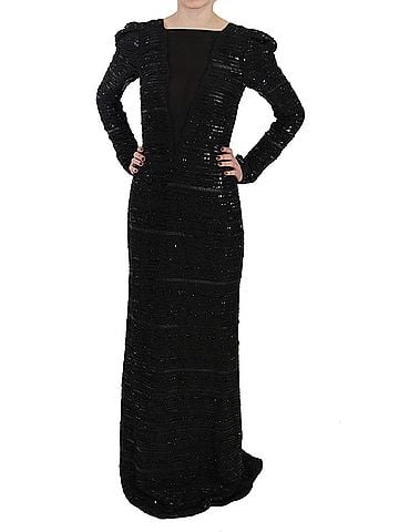 John Richmond Black Silk Full Length Sequined Gown Women's Dress (view 1)
