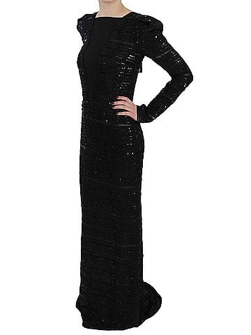 John Richmond Black Silk Full Length Sequined Gown Women's Dress (view 2)