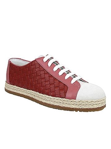 Bottega Veneta Women's Pink / Red Leather Woven Lace Ups Sneakers (35 EU / 5 US) (view 1)