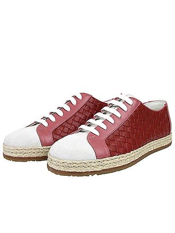 Bottega Veneta Women's Pink / Red Leather Woven Lace Ups Sneakers (35 EU / 5 US) (view 2)
