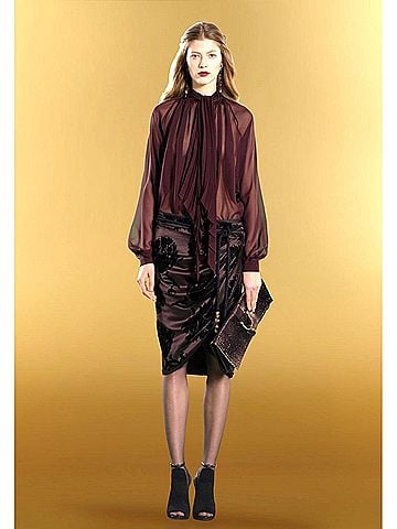 Gucci Women's Velvet Flowers Purple Silk Viscose Satin Gathered Wrap Skirt (42) (view 1)