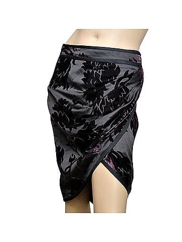 Gucci Women's Velvet Flowers Purple Silk Viscose Satin Gathered Wrap Skirt (42) (view 2)
