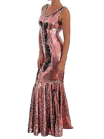 Dolce & Gabbana Basic Pink Sequined Sheath Crystal Dress Women's Gown (view 2)