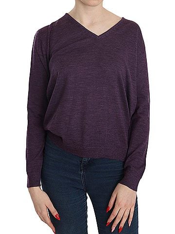 Byblos Purple V-neck Long Sleeve Pullover Women's Top (view 1)