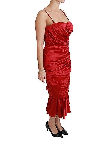 Dolce & Gabbana Basic Red Silk Stretch Mermaid Bodycon Women's Dress (view 2)