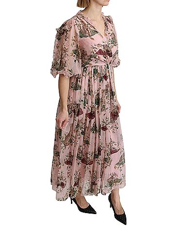 Dolce & Gabbana Basic Pink Bengal Cat Print A-line Maxi Silk  Women's Dress (view 2)