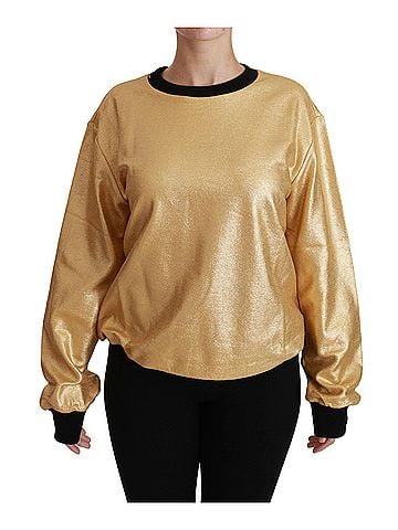 Dolce & Gabbana Basic Gold Cotton Crewneck Pullover Women's Sweater (view 1)